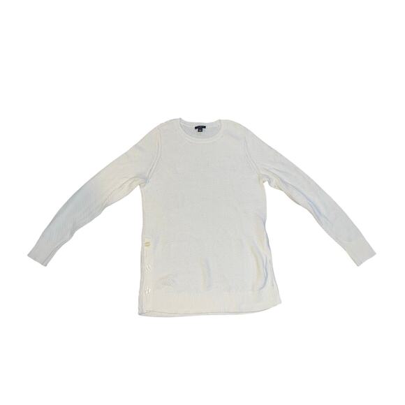 Ann Taylor Factory Ivory Button Trim Long SLeeve Waffle Knit Sweater Size Large - Picture 1 of 4